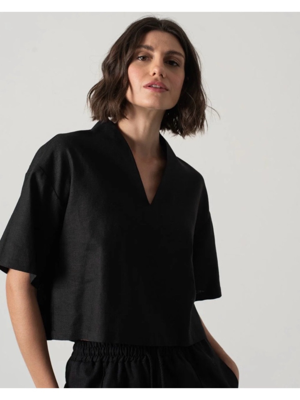 Women’s Black V-Neck Boxy Top